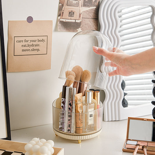 2 PCS Milky white Rotating Makeup Brush Organizer with Dustproof Cover - 360Â° Swivel Cosmetic Holder for Brushes, Lipsticks, Eyeliners, and More