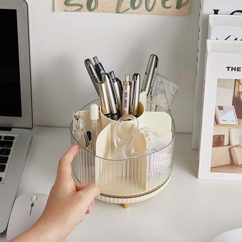 2 PCS Milky white Rotating Makeup Brush Organizer with Dustproof Cover - 360Â° Swivel Cosmetic Holder for Brushes, Lipsticks, Eyeliners, and More