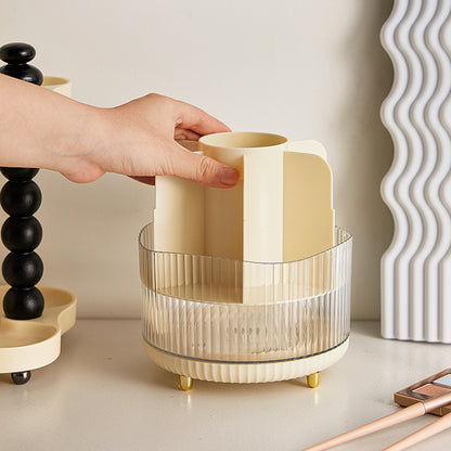 2 PCS Milky white Rotating Makeup Brush Organizer with Dustproof Cover - 360Â° Swivel Cosmetic Holder for Brushes, Lipsticks, Eyeliners, and More