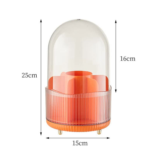 2 PCS Orange Rotating Makeup Brush Organizer with Dustproof Cover - 360Â° Swivel Cosmetic Holder for Brushes, Lipsticks, Eyeliners, and More