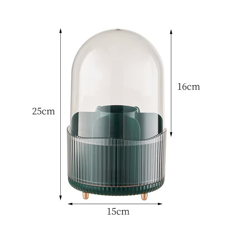 2 PCS Green Rotating Makeup Brush Organizer with Dustproof Cover - 360Â° Swivel Cosmetic Holder for Brushes, Lipsticks, Eyeliners, and More
