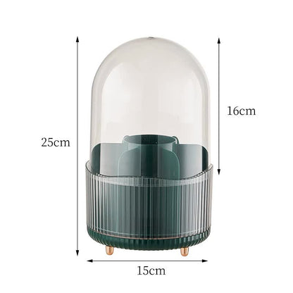 2 PCS Green Rotating Makeup Brush Organizer with Dustproof Cover - 360Â° Swivel Cosmetic Holder for Brushes, Lipsticks, Eyeliners, and More