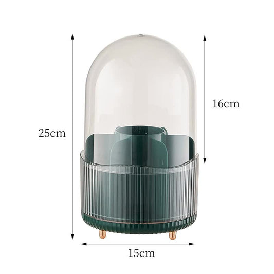 2 PCS Green Rotating Makeup Brush Organizer with Dustproof Cover - 360Â° Swivel Cosmetic Holder for Brushes, Lipsticks, Eyeliners, and More