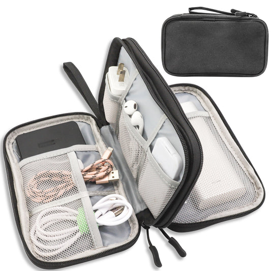 Black Portable Digital Organizer Bag â€“ Multifunctional Storage for Power Banks, Cables, and Accessories(Photography Props Not Included)