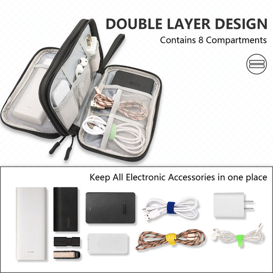 Black Portable Digital Organizer Bag â€“ Multifunctional Storage for Power Banks, Cables, and Accessories(Photography Props Not Included)