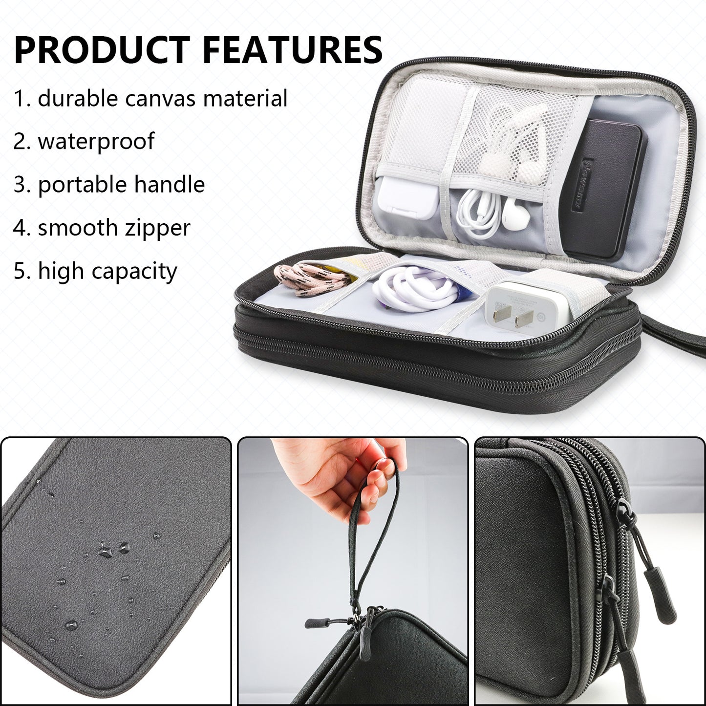 Black Portable Digital Organizer Bag â€“ Multifunctional Storage for Power Banks, Cables, and Accessories(Photography Props Not Included)