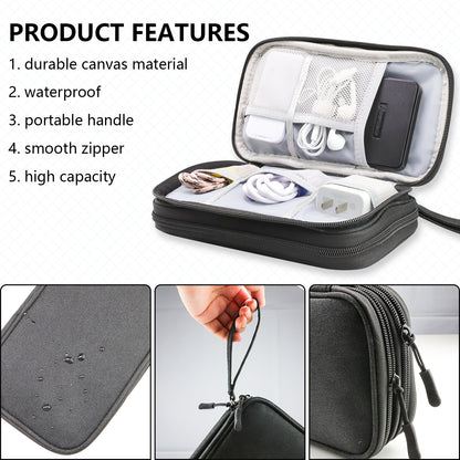 Black Portable Digital Organizer Bag â€“ Multifunctional Storage for Power Banks, Cables, and Accessories(Photography Props Not Included)