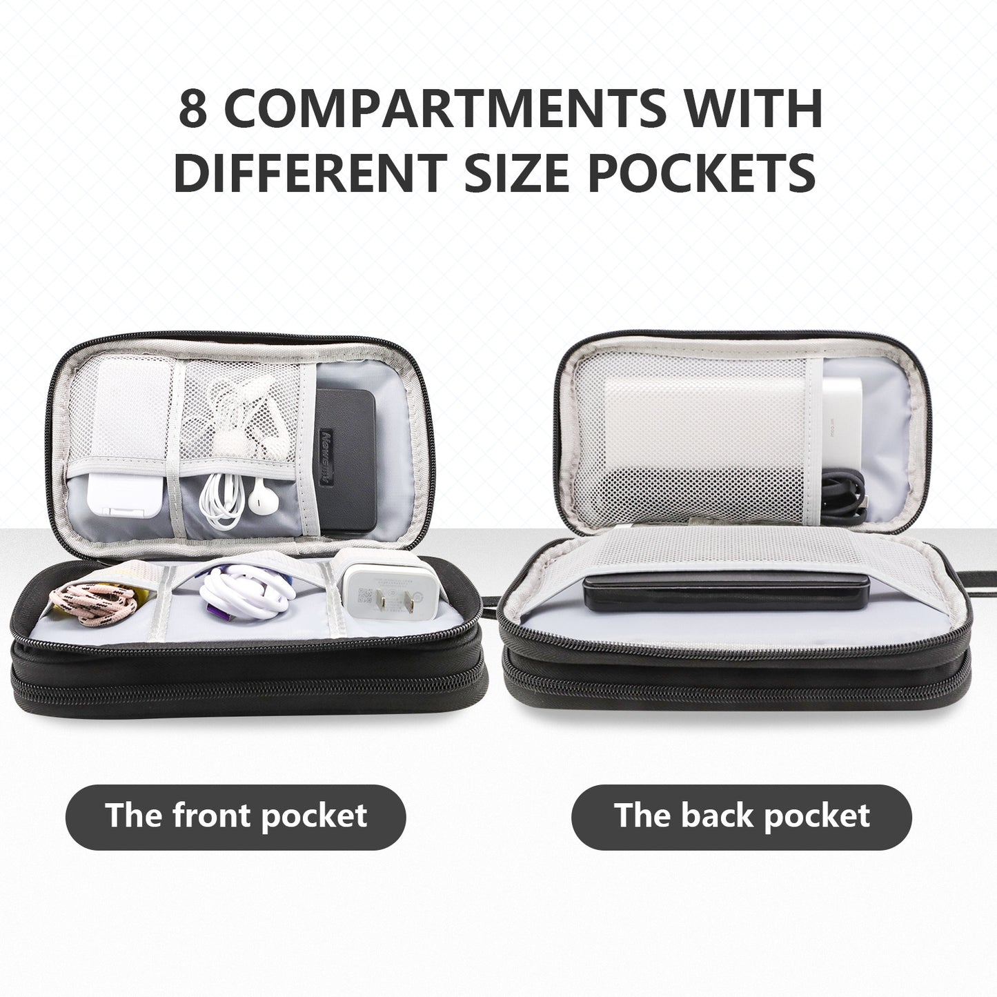 Black Portable Digital Organizer Bag â€“ Multifunctional Storage for Power Banks, Cables, and Accessories(Photography Props Not Included)
