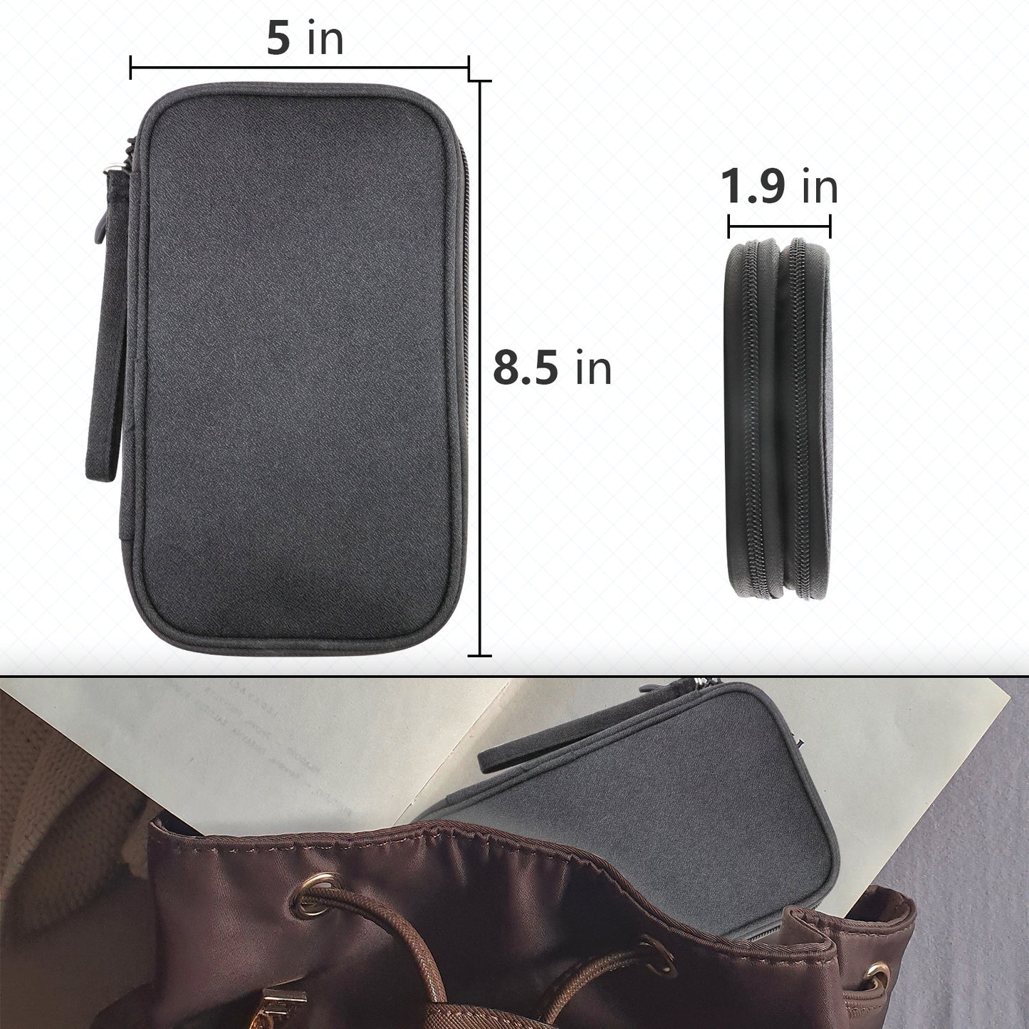 Black Portable Digital Organizer Bag â€“ Multifunctional Storage for Power Banks, Cables, and Accessories(Photography Props Not Included)