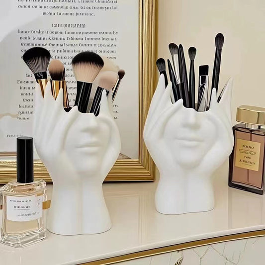 2 Pcs White Elegant Hand-Shaped Brush Holder â€“ Creative Makeup Brush Organizer for Vanity and Desk(Makeup brush not included)
