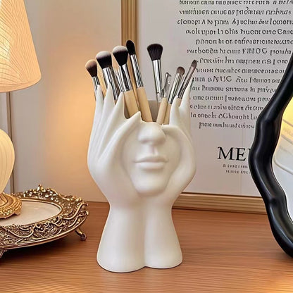 2 Pcs White Elegant Hand-Shaped Brush Holder â€“ Creative Makeup Brush Organizer for Vanity and Desk(Makeup brush not included)