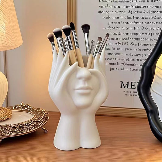 2 Pcs White Elegant Hand-Shaped Brush Holder â€“ Creative Makeup Brush Organizer for Vanity and Desk(Makeup brush not included)
