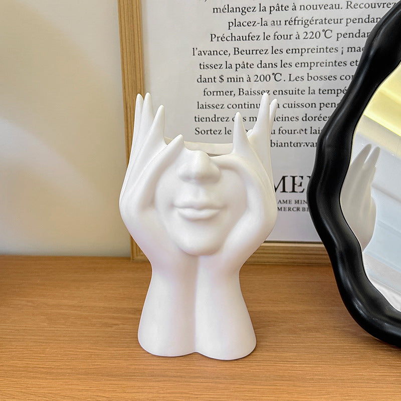 2 Pcs White Elegant Hand-Shaped Brush Holder â€“ Creative Makeup Brush Organizer for Vanity and Desk(Makeup brush not included)