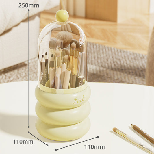 Yellow 360Â° Rotating Makeup Brush Holder with Clear Dome â€“ Stylish Organizer for Vanity, Desk, and Bathroom