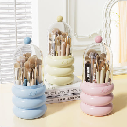 Yellow 360Â° Rotating Makeup Brush Holder with Clear Dome â€“ Stylish Organizer for Vanity, Desk, and Bathroom