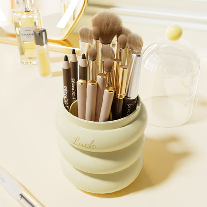 Yellow 360Â° Rotating Makeup Brush Holder with Clear Dome â€“ Stylish Organizer for Vanity, Desk, and Bathroom