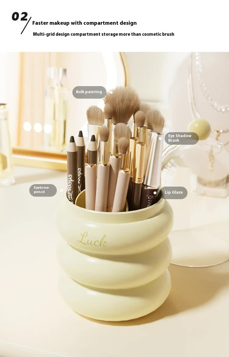 Yellow 360Â° Rotating Makeup Brush Holder with Clear Dome â€“ Stylish Organizer for Vanity, Desk, and Bathroom