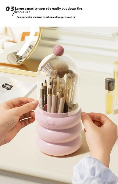 Yellow 360Â° Rotating Makeup Brush Holder with Clear Dome â€“ Stylish Organizer for Vanity, Desk, and Bathroom