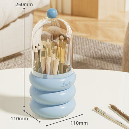 Blue 360Â° Rotating Makeup Brush Holder with Clear Dome â€“ Stylish Organizer for Vanity, Desk, and Bathroom
