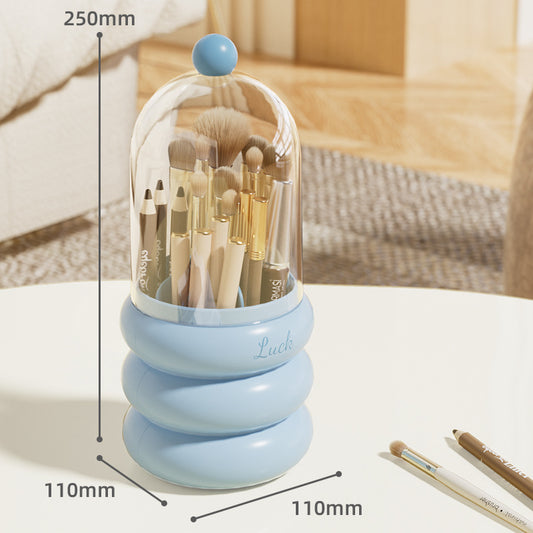 Blue 360Â° Rotating Makeup Brush Holder with Clear Dome â€“ Stylish Organizer for Vanity, Desk, and Bathroom