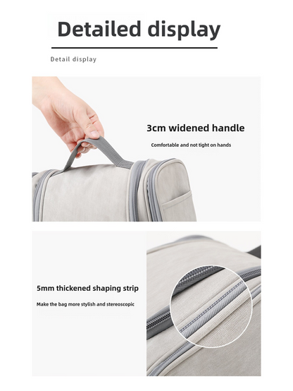 Grey Large Capacity Travel Toiletry Bag with Dry-Wet Separation â€“ Hanging Organizer for Cosmetics and Personal Care