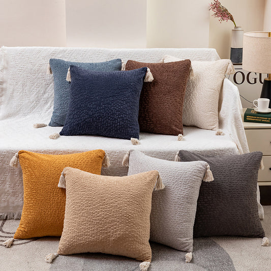 Brown Modern Minimalist Velvet Pillow Covers - Tassel Accent Cushion Covers - 45x45cm (Set of 2)