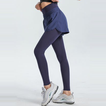 S Navy Blue Women's High-Waist Athletic Skort with Built-In Shorts - Breathable Quick-Dry Running Skirt with Phone Pocket