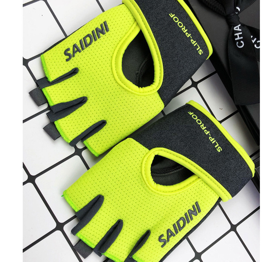 M Chartreuse 2-PCS Women's Half-Finger Fitness Gloves - Anti-Slip Breathable Gloves for Yoga, Spin Bike, and Weight Training