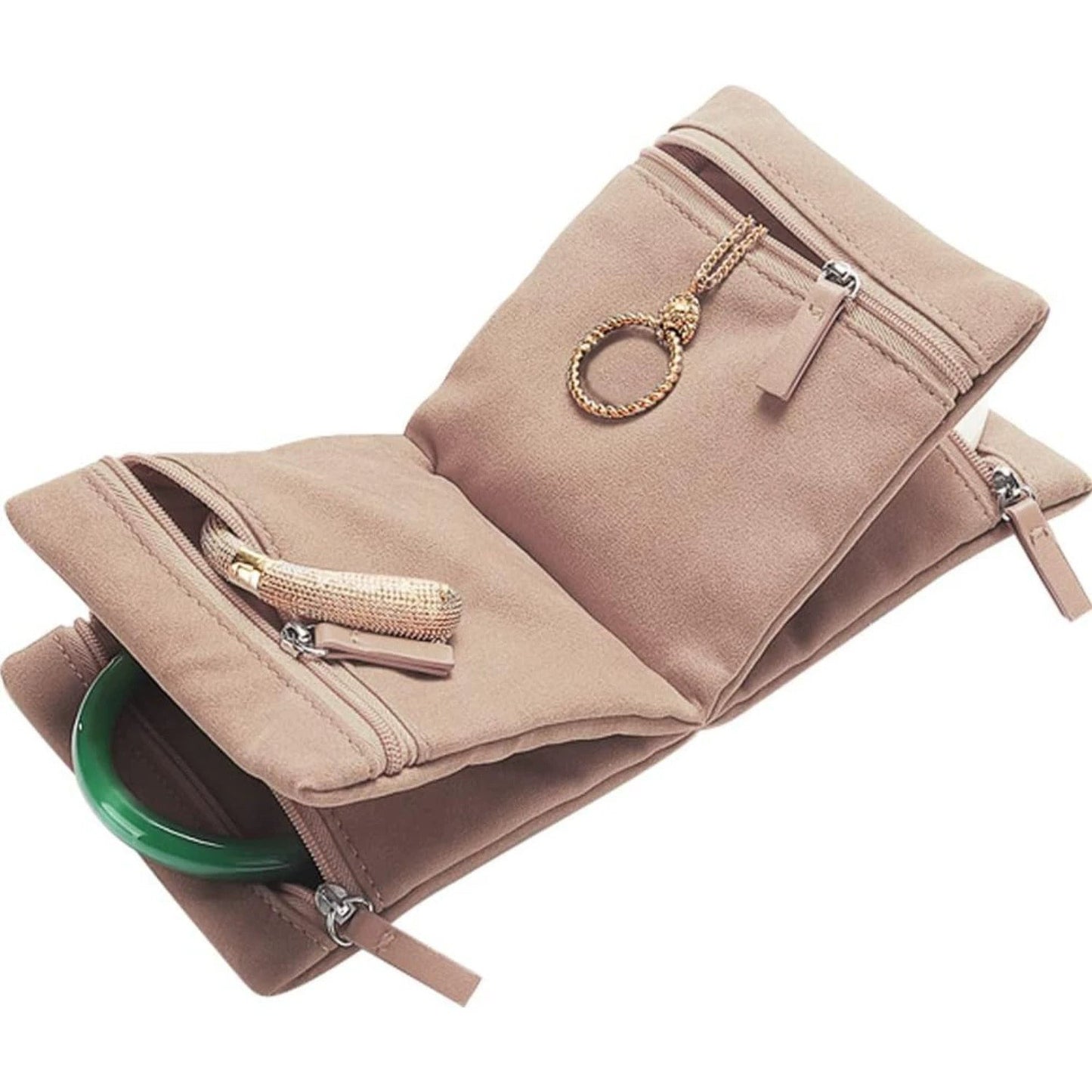 2 pcs Light Brown Travel Jewelry Storage Bag - Soft UN-REAL Suede, Jade Bracelet Protector