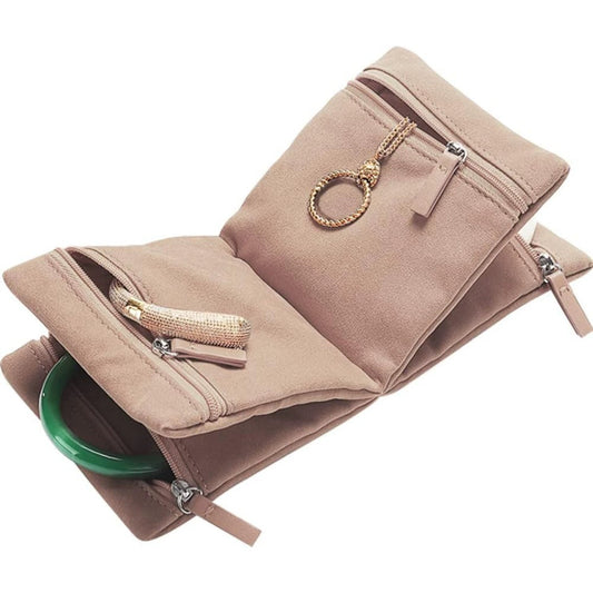 2 pcs Light Brown Travel Jewelry Storage Bag - Soft UN-REAL Suede, Jade Bracelet Protector