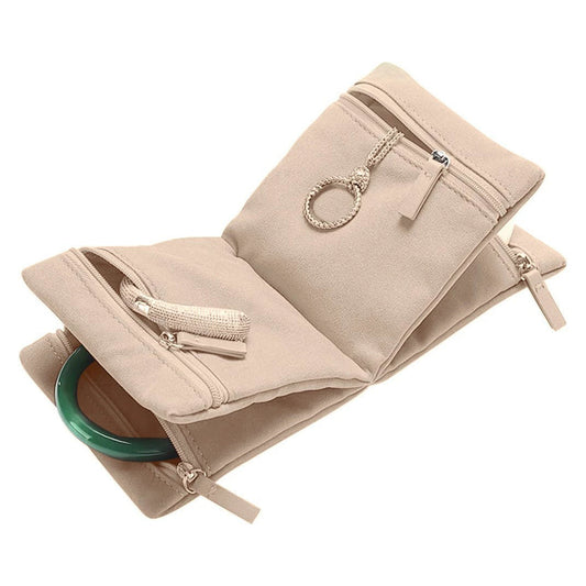 2 pcs Beige Travel Jewelry Storage Bag - Soft UN-REAL Suede, Jade Bracelet Protector