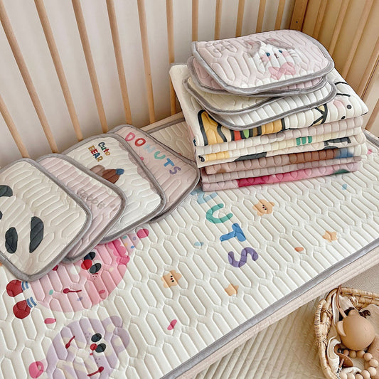 Donuts Pattern 2 Piece Set Kids Cooling Pad Set - 60x120cm Cartoon Latex Mattress Protector, Pillow