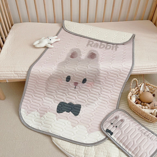 Rabbit Pattern 2 Piece Set Kids Cooling Pad Set - 60x120cm Cartoon Latex Mattress Protector, Pillow