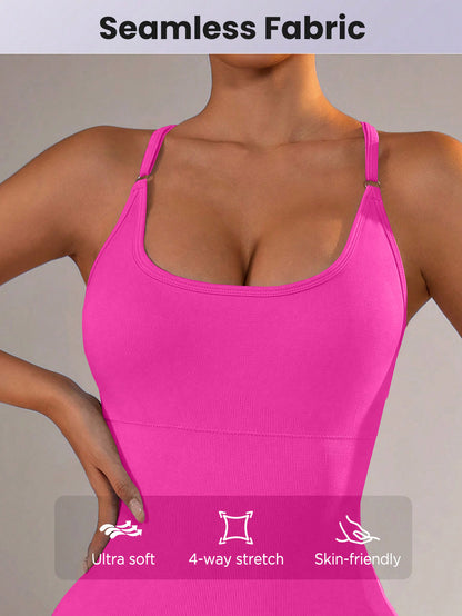 Size S Rose Red Grey Nylon Seamless Yoga Bodysuit - Women's Athletic Romper, Crisscross Back, Workout Jumpsuit