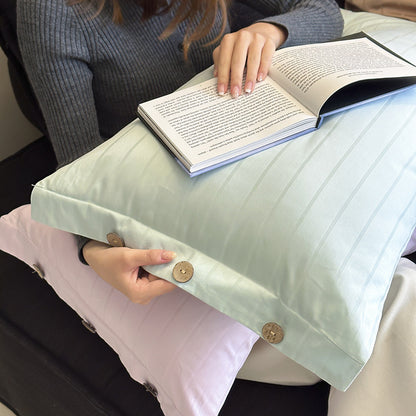 Blue Wide Stripes Long Staple Cotton Sateen Pillowcase Set - Jacquard Striped, Pure Cotton, 48x74cm (Pair)