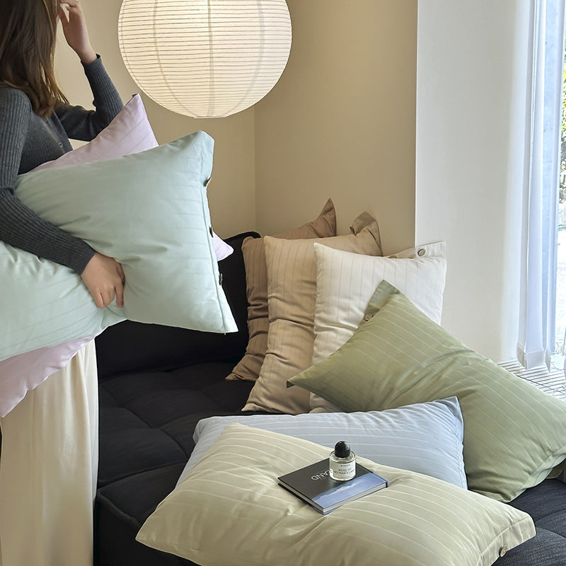 Bright Green Wide Stripes Long Staple Cotton Sateen Pillowcase Set - Jacquard Striped, Pure Cotton, 48x74cm (Pair)