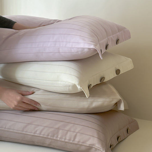 Dark Green Wide Stripes Long Staple Cotton Sateen Pillowcase Set - Jacquard Striped, Pure Cotton, 48x74cm (Pair)
