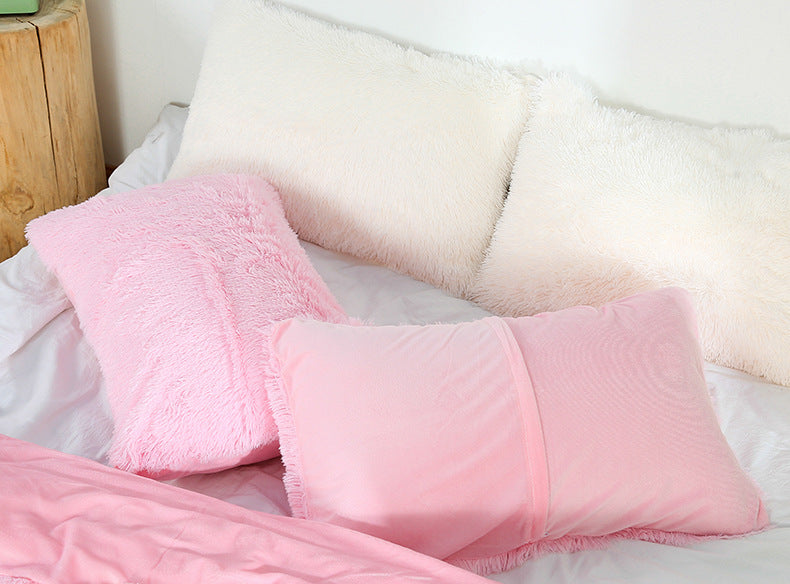 Green Faux Fur Pillowcase Set - Crystal Velvet Plush Throw Pillow Covers, Bedding Accent (50x70cm, Pair)