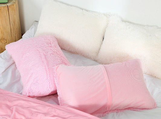 Green Faux Fur Pillowcase Set - Crystal Velvet Plush Throw Pillow Covers, Bedding Accent (50x70cm, Pair)