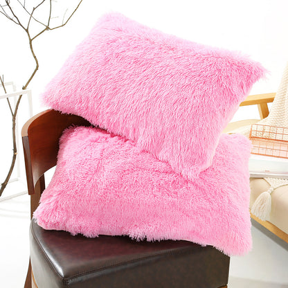 Dark Pink Faux Fur Pillowcase Set - Crystal Velvet Plush Throw Pillow Covers, Bedding Accent (50x70cm, Pair)