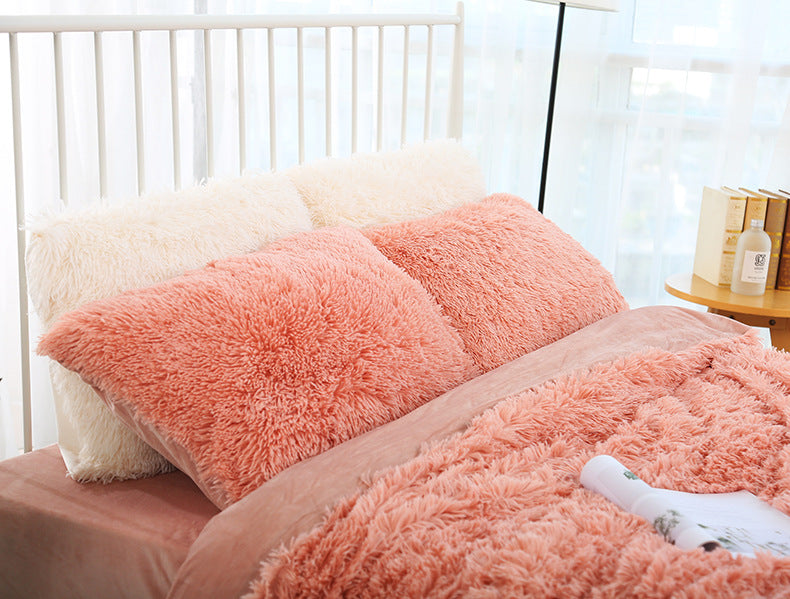Dark Pink Faux Fur Pillowcase Set - Crystal Velvet Plush Throw Pillow Covers, Bedding Accent (50x70cm, Pair)