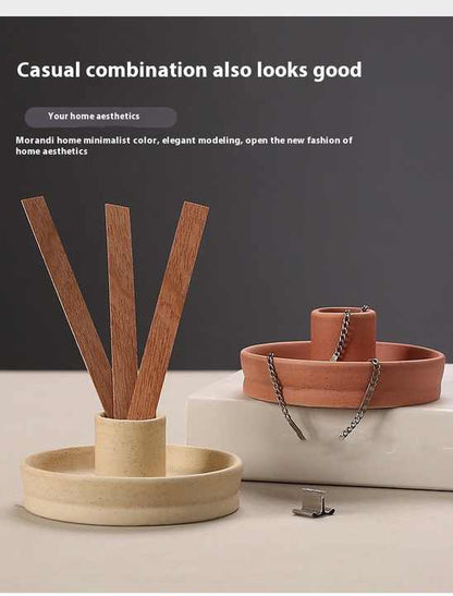 2 Pcs Yellow, White And Orange Stitching Straight Bottom Nordic Ceramic Candle Holder with Jewelry Dish - Elegant Minimalist Home Decor Piece
