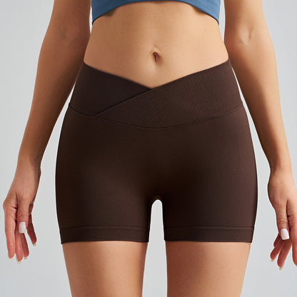 Dark Brown Yoga Shorts - Seamless, High Waist, Tummy Control Size XL
