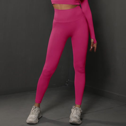 Size L Rose Red Seamless High-Waisted Yoga Pants for Women - Lift Workout Leggings for Running, Gym, and Fitness