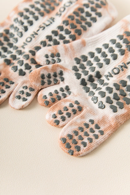2 Pairs Grey Tie-Dye Non-Slip Yoga Socks for Women - Five-Toe Cotton Blend Socks for Pilates and Indoor Sports