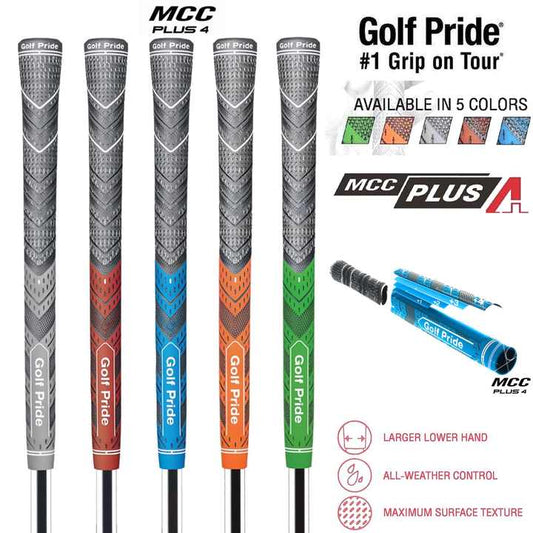 2 Pcs Grey Standard MCC PLUS4 Golf Grip - Standard Rubber and Cotton Thread Hybrid, 265 mm, 52g, Core 60