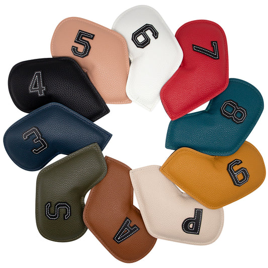 White Golf Iron Head Covers Set of 10 - Waterproof PU Leather Club Protectors with Embroidered Numbers (3-9, P, A, S)