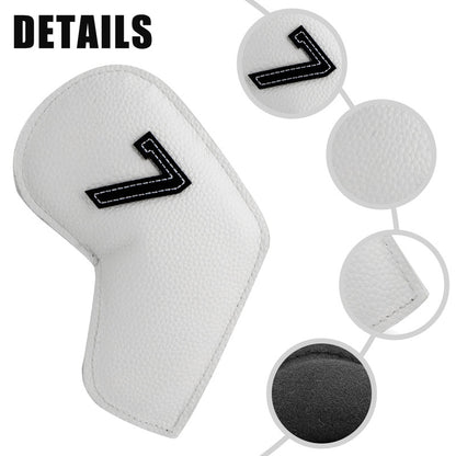 Khaki Golf Iron Head Covers Set of 10 - Waterproof PU Leather Club Protectors with Embroidered Numbers (3-9, P, A, S)