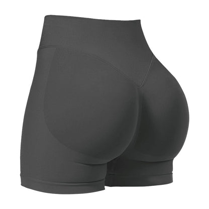 XL Grey High-Elastic Hip Yoga Shorts - Seamless Mid-Intensity Pilates Workout Shorts