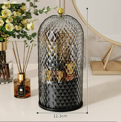 Black Elegant 360 Rotating Makeup Brush Holder & Cosmetic Organizer with Dustproof Dome Lid(Makeup is a prop for shooting and is not included)